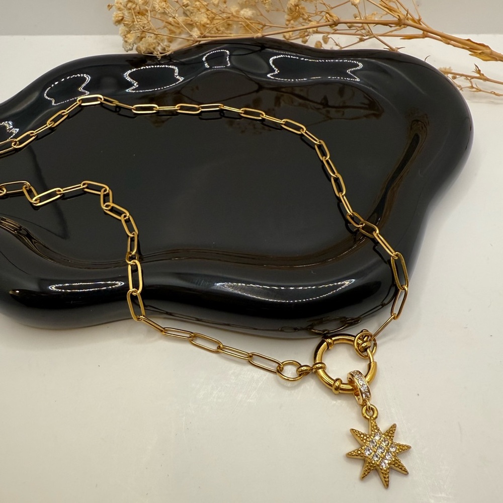 NEW 18K GOLD PLATED STARBURST LINK NECKLACE - Picture 4 of 4
